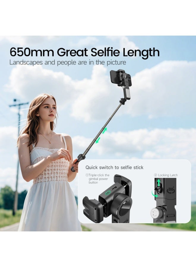 CiYatt AI Cell Phone Stabilizer Gimbal with 360° Rotation, Automatic Face Tracking And Anti-Shake, Mini Selfie Sticks Tripod 65CM With Fill Light - Image 3